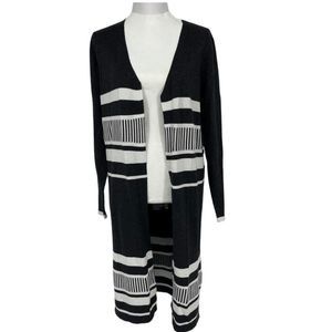 Vila Milam Gray & White Open Front Maxi Cardigan – Size Medium